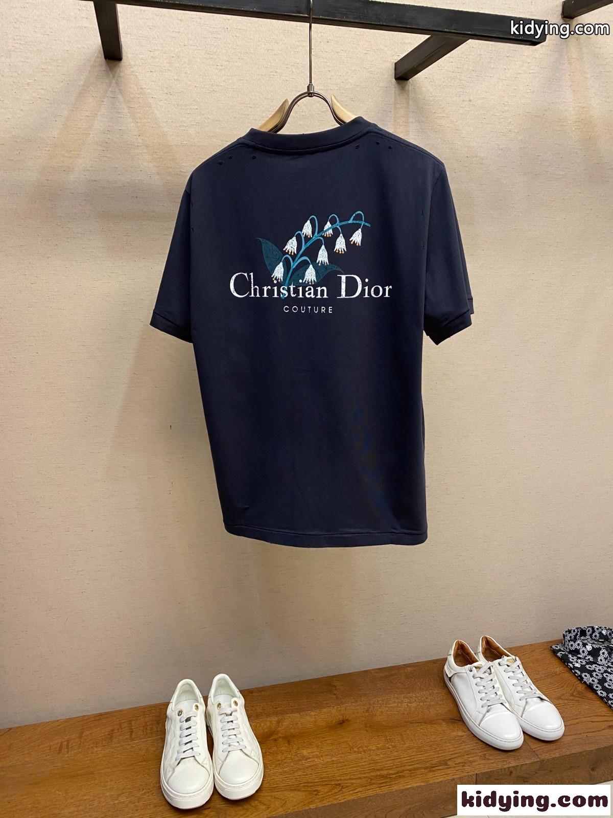 カジュアル 合わせやすい 半袖Tシャツ クリスチャン・ディオール Tシャツ スーパーコピー ネイビー-2