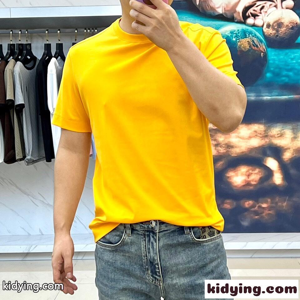 快適 冷感 クルーネック 半袖Tシャツ エルメネジルド・ゼニア Tシャツ コピー イエロー-2