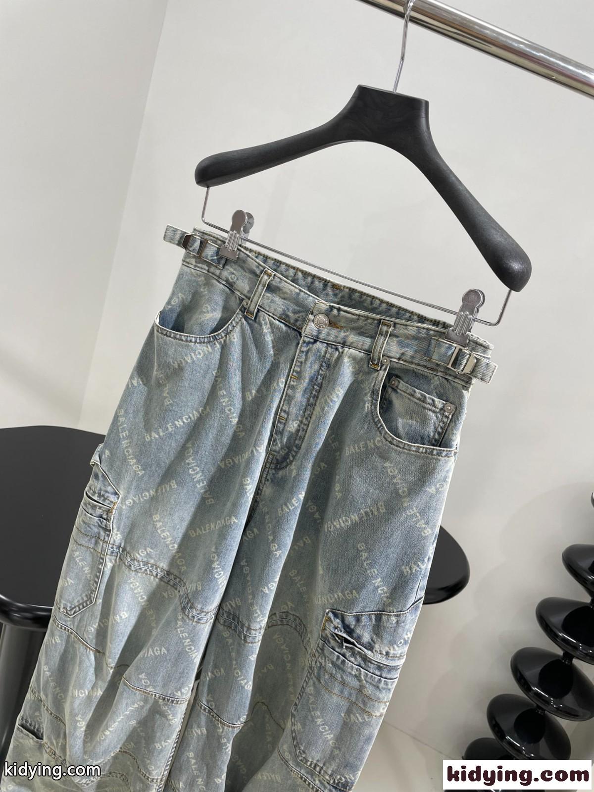 オールオーバーロゴ デニム カーゴパンツ バレンシアガ ジーズン コピー ユニセックス-1