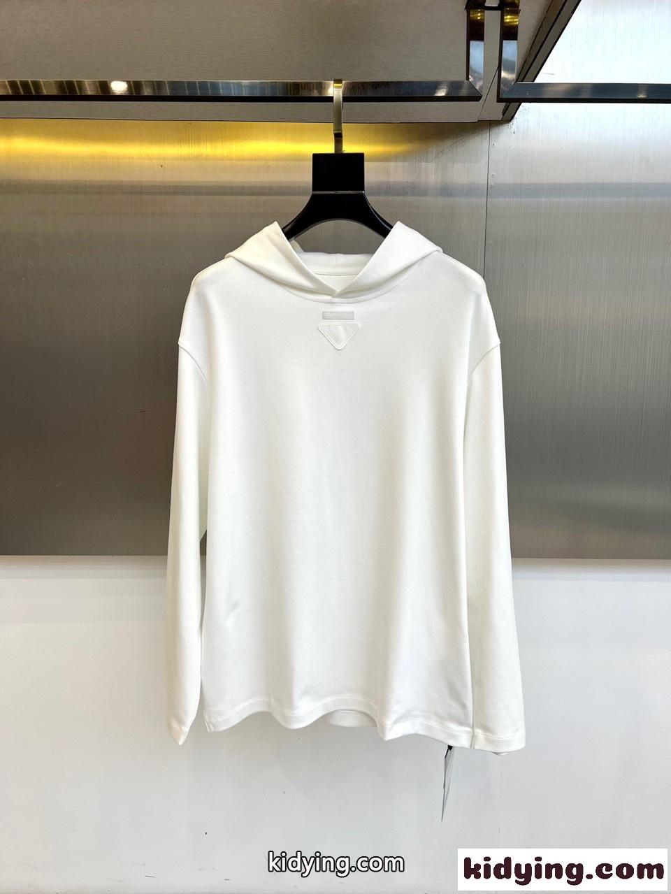 シンプル 着回し フード付き プルオーバー プラダ Tシャツ 偽物 合わせやすい ホワイト-2
