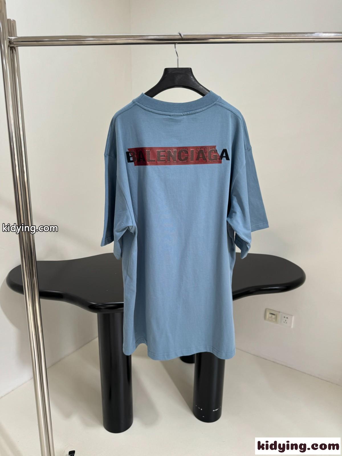 ユニセックス バレンシアガ TAPED BALENCIAGA BACK Tシャツ コピー ライトブルー-2