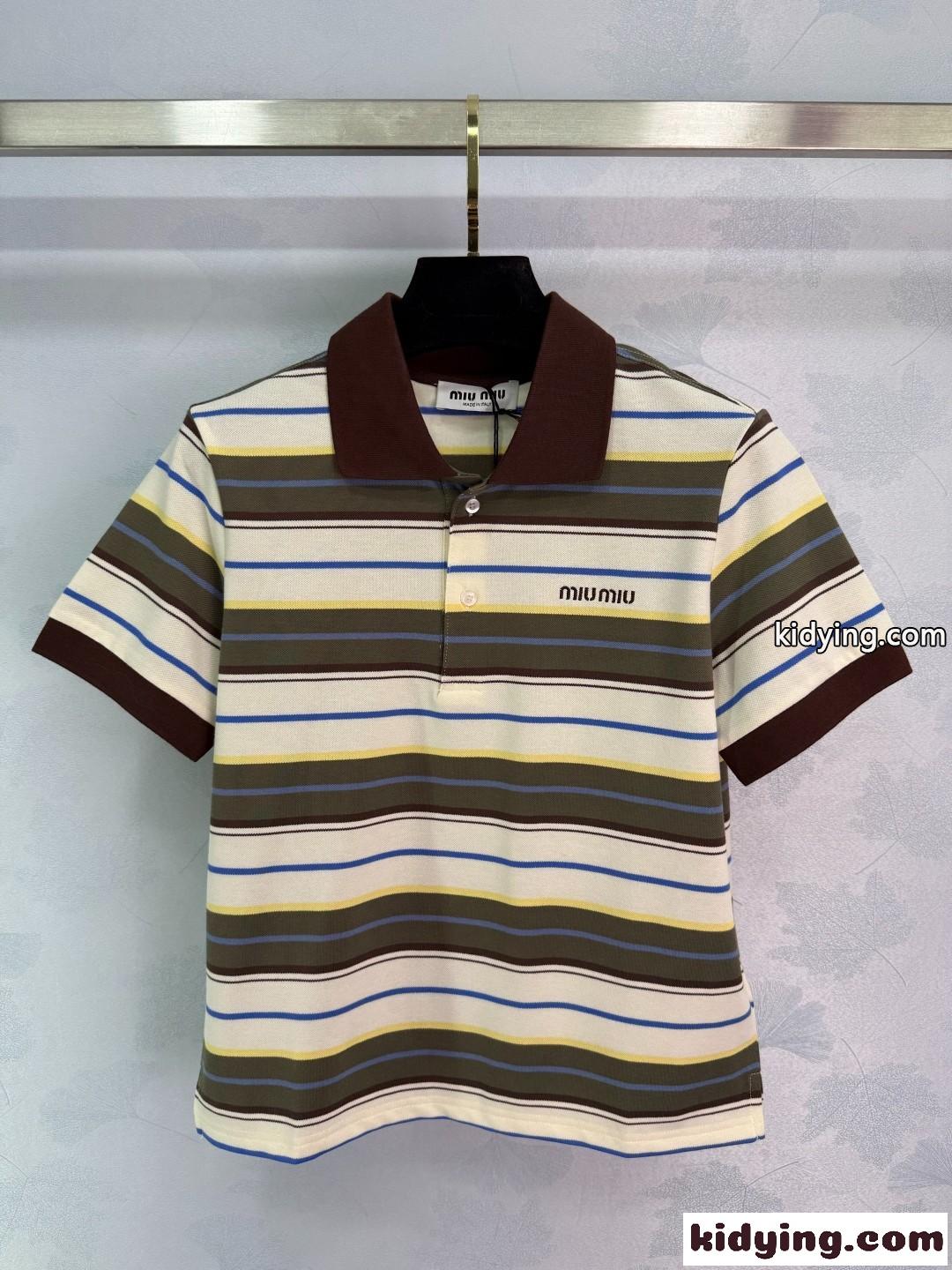 カジュアル お洒落 半袖 ポロシャツ ミュウミュウ Tシャツ コピー コットン-1
