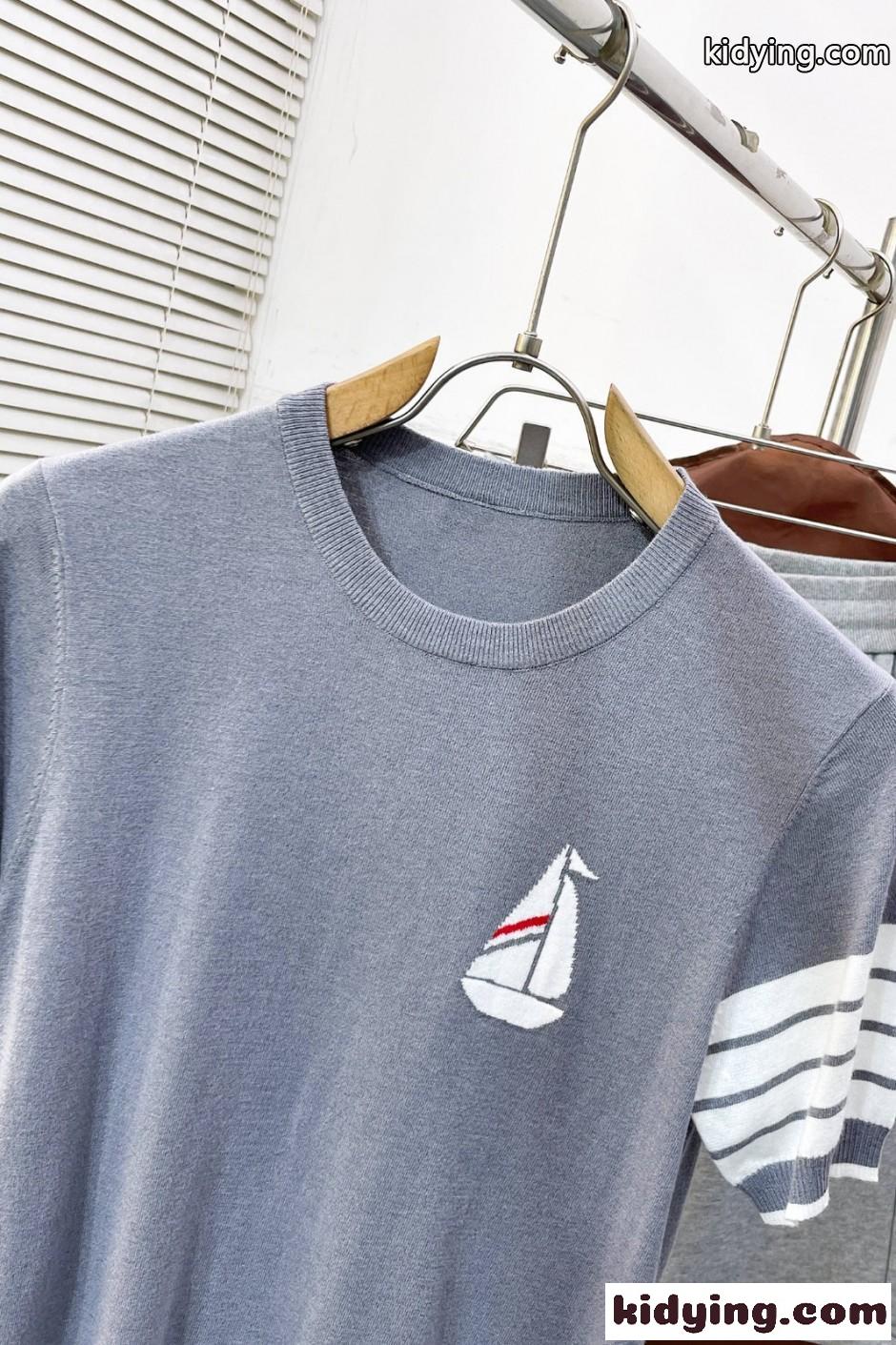 爽やか ヨットモチーフ 半袖 サマーニット トムブラウン Tシャツ 偽物 グレー-2