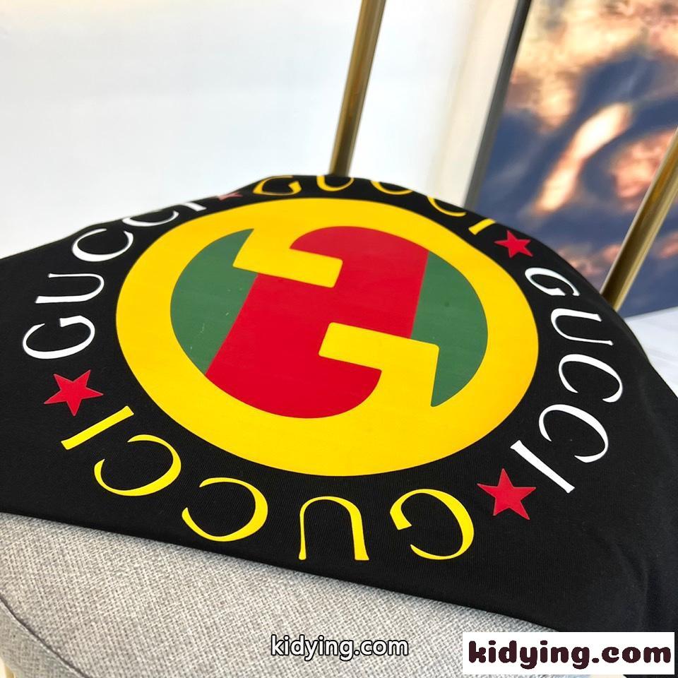 カジュアル ロゴプリント グッチ Tシャツ コピー コットン 半袖Tシャツ ブラック-1