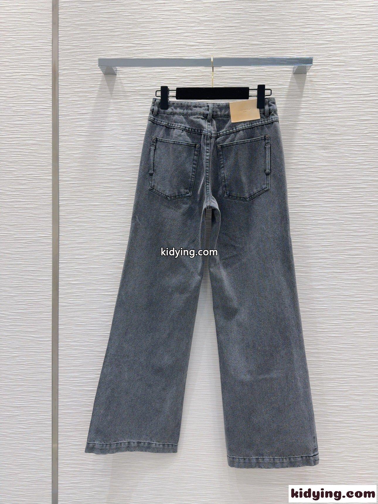 ウォッシュデニムワイドレッグジーンズ ルイヴィトン パンツ コピー デニムパンツ-4