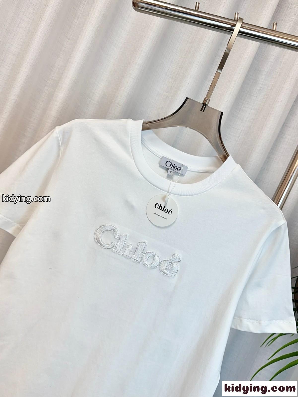 シンプル ロゴ入り 半袖Tシャツ クロエ Tシャツ スーパーコピー クルーネック ホワイト-0