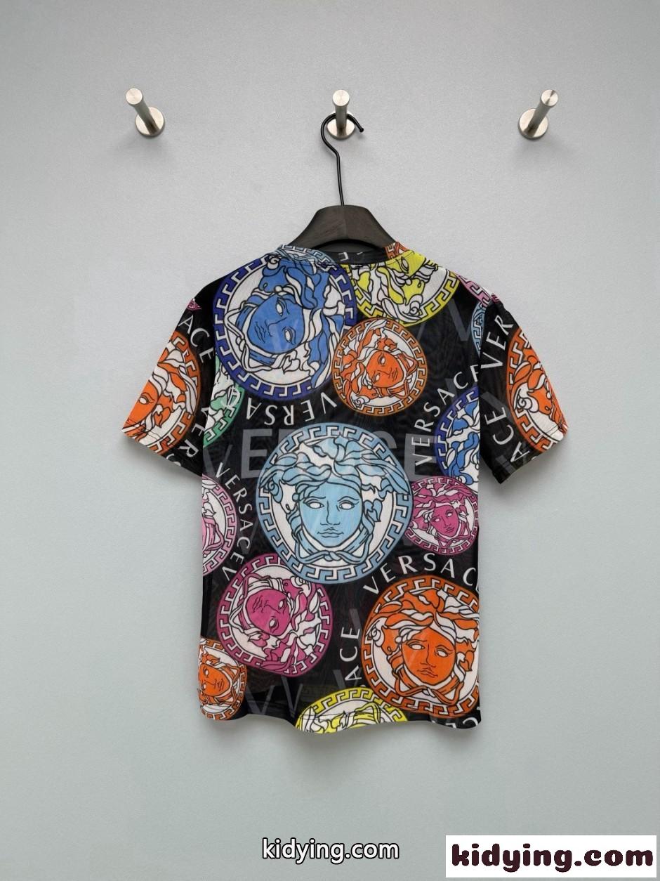 メデューサ マルチカラー メッシュ トップス ヴェルサーチ Tシャツ 偽物 ブラック-3