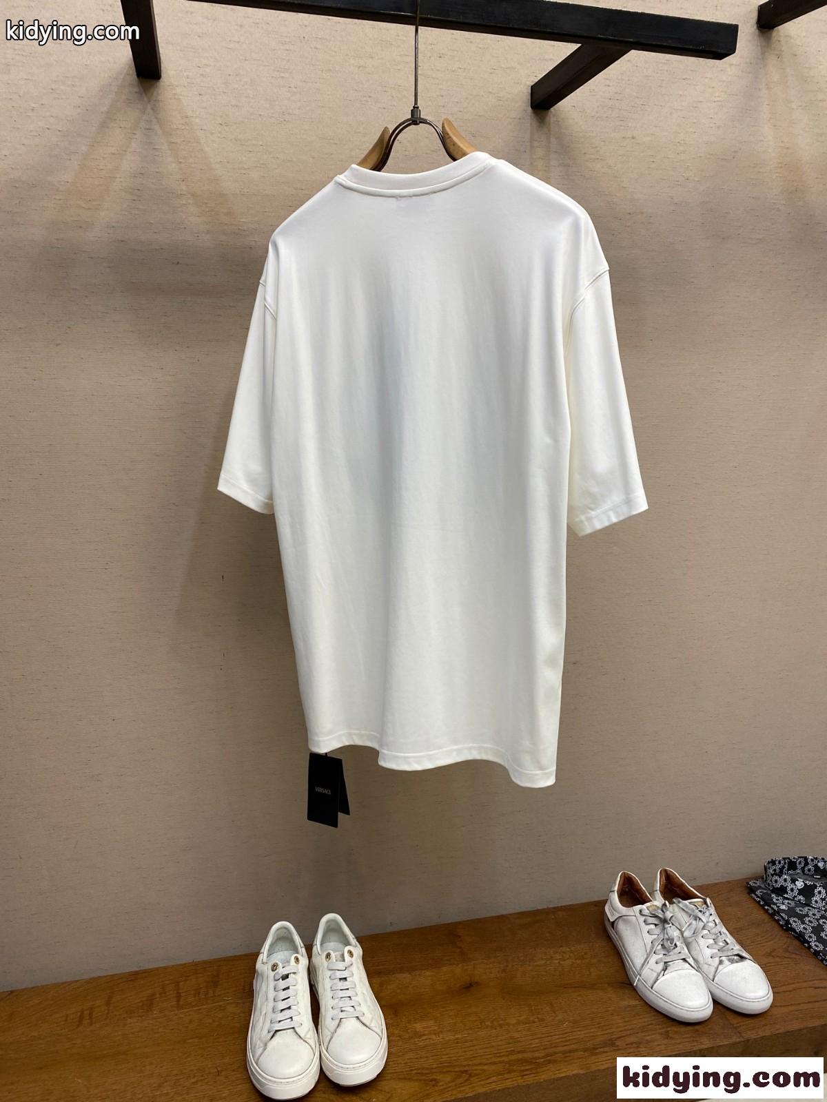リラックス コットン クルーネック 半袖Tシャツ ヴェルサーチェ Tシャツ コピー ホワイト-1