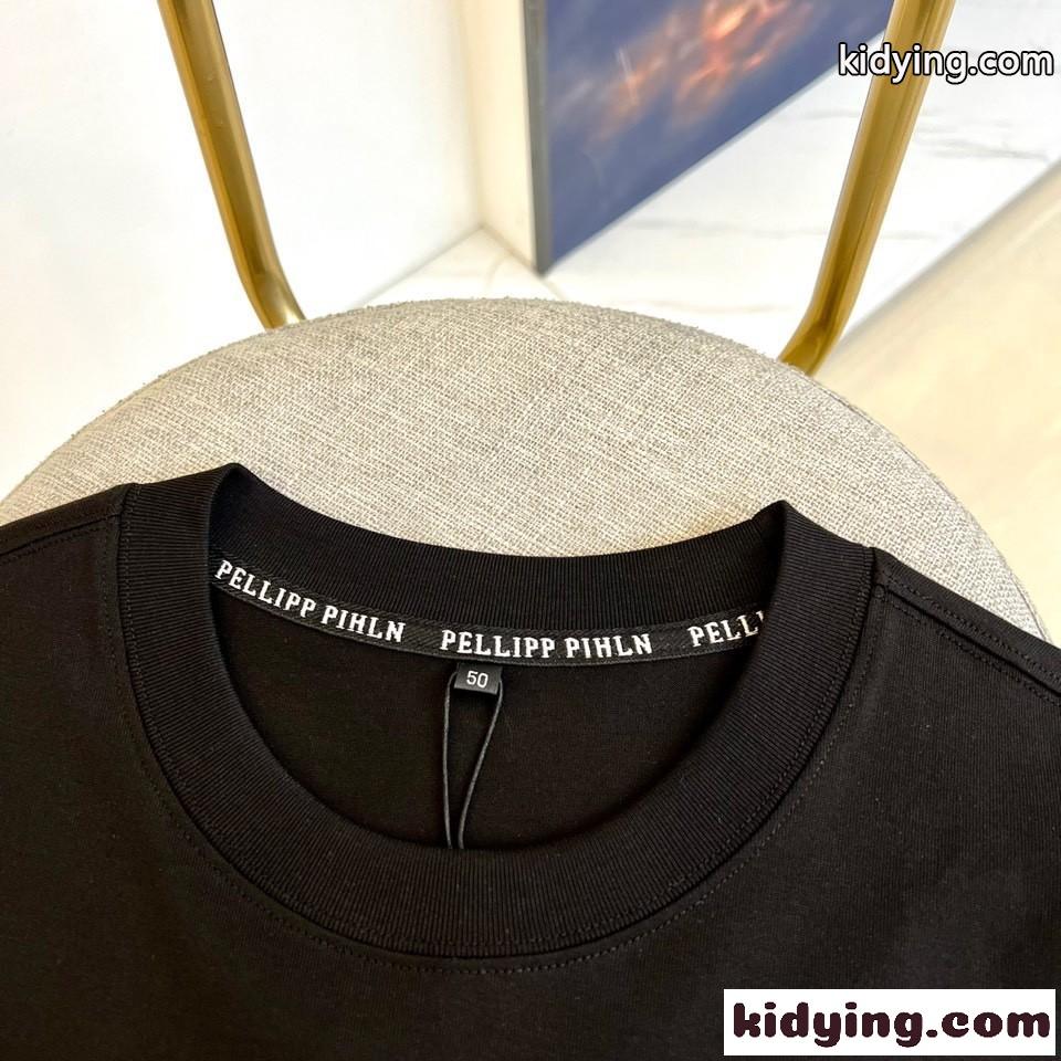 カジュアル コットン プリント フィリッププレイン 半袖Tシャツ コピー ブラック-1