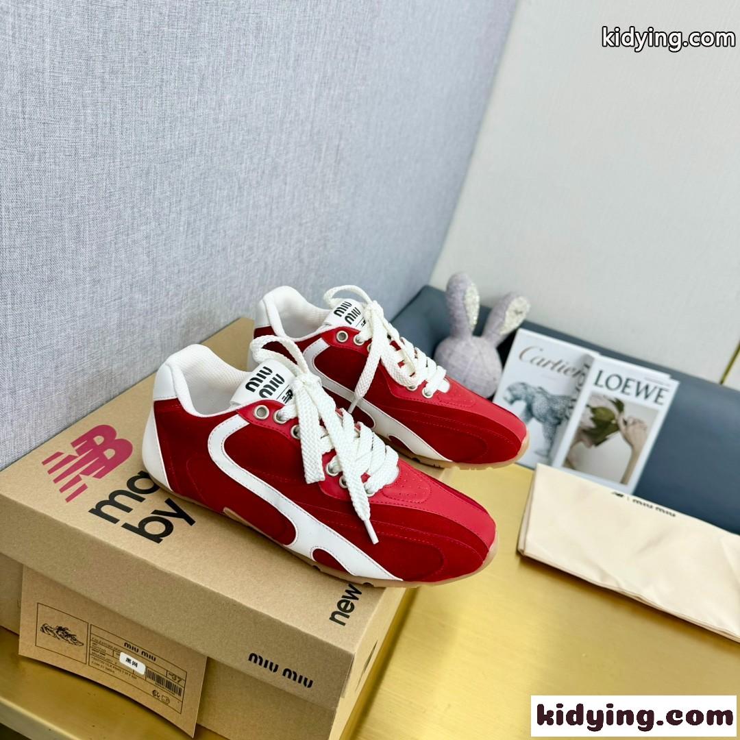 大人気 Miu Miu x New Balance スエード＆レザー ローカットスニーカー スーパーコピー レッド-4