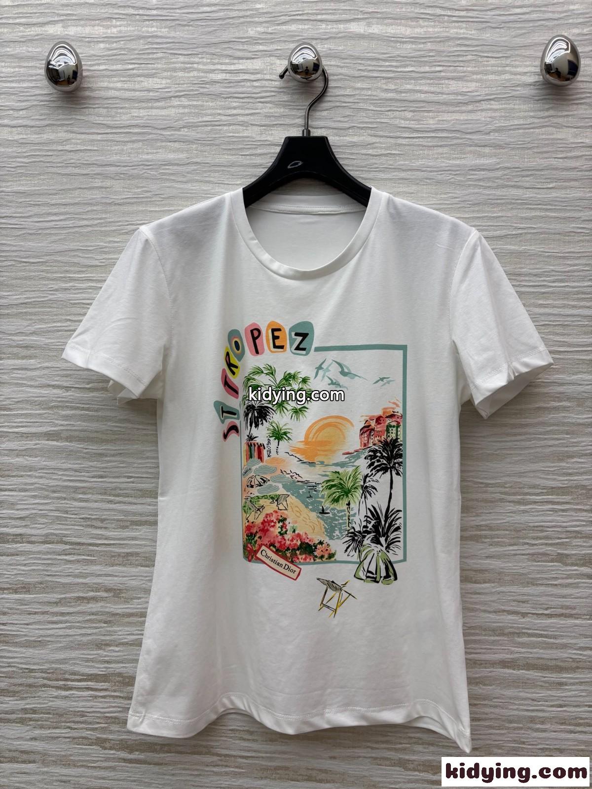 おしゃれ クリスチャン・ディオール Tシャツ 偽物 プリント クルーネック-0