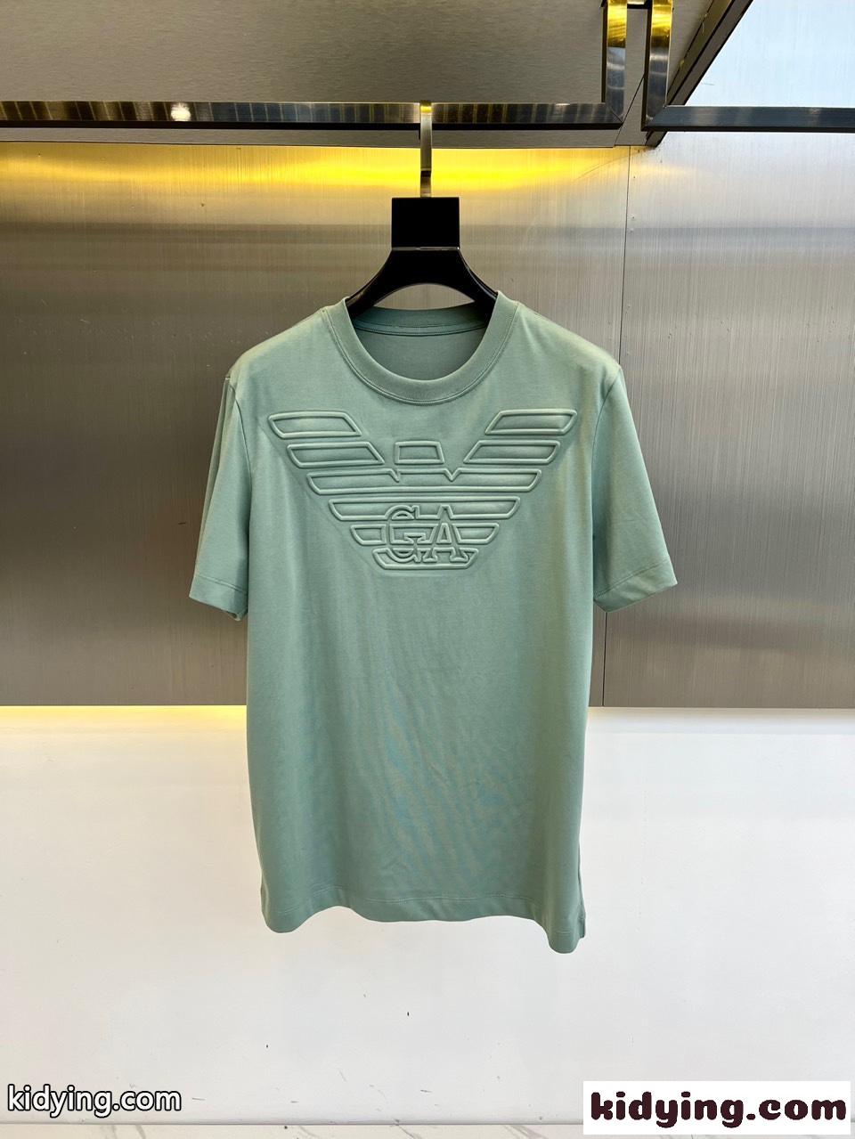 シンプル お洒落 クルーネック 半袖Tシャツ アルマーニ Tシャツ コピー ライトグリーン-0