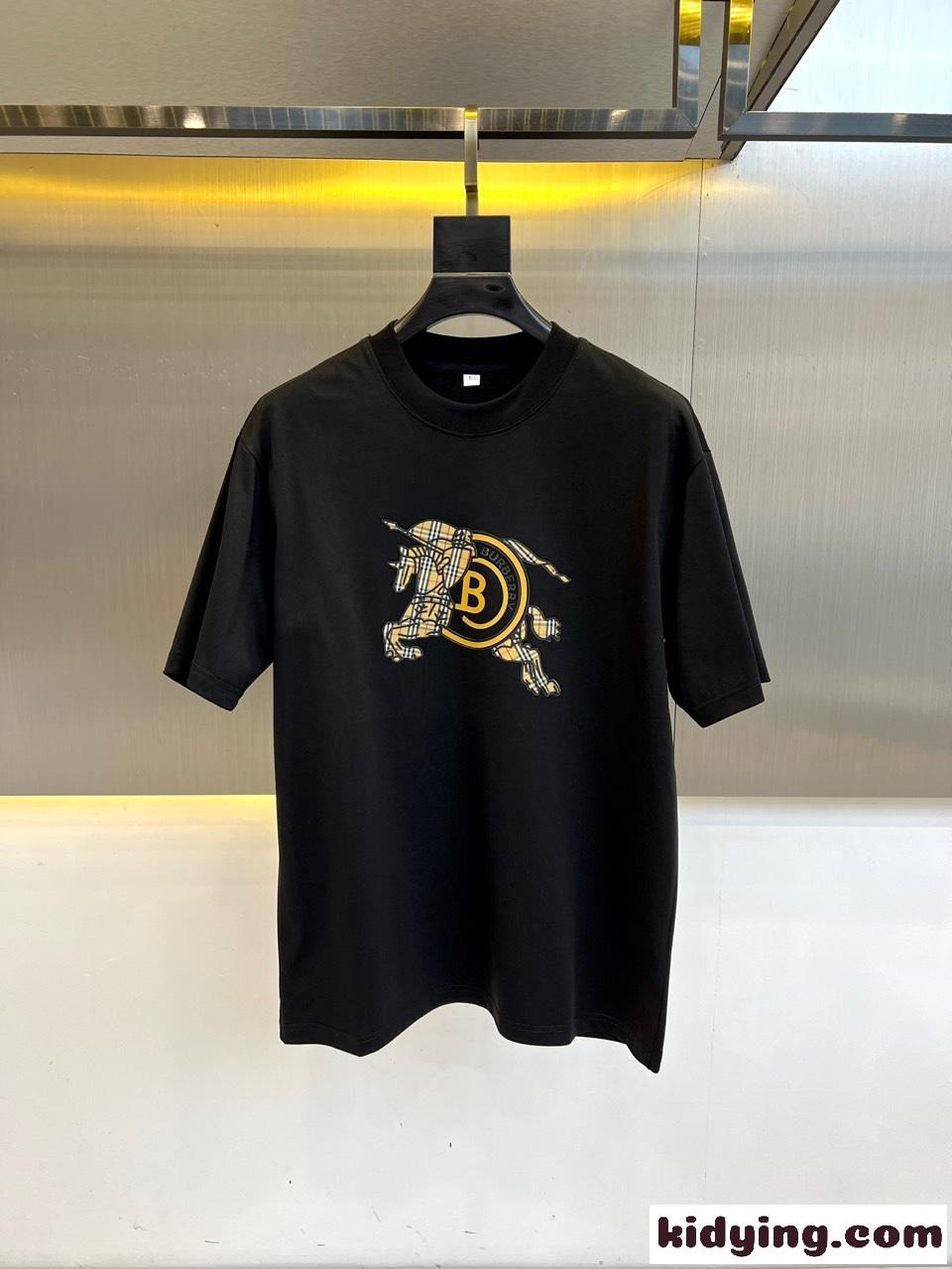 コットン ロゴ入り 半袖Tシャツ バーバリー Tシャツ 偽物 クルーネック ブラック-0