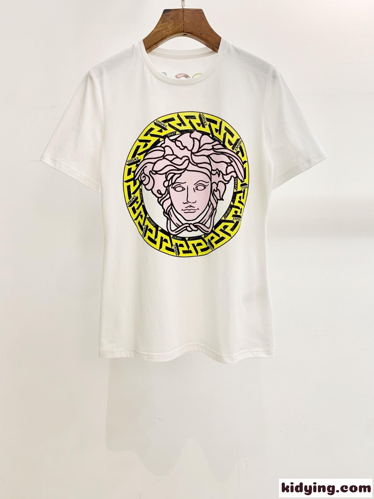 シンプル お洒落 プリント クルーネック ヴェルサーチェ 半袖Tシャツ コピー コットン 春夏 トップス ホワイト-0
