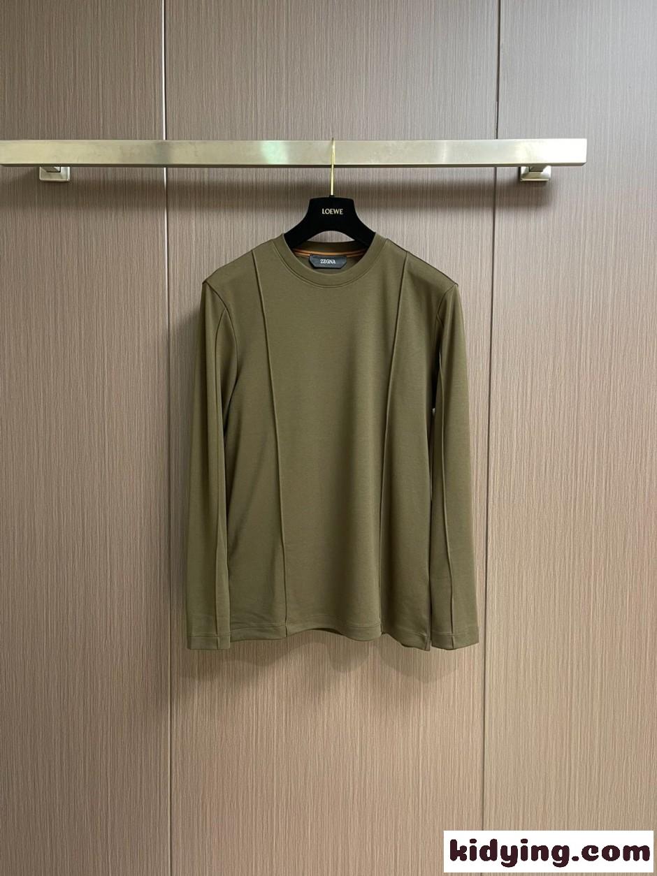 シンプル 洗練された エルメネジルド・ゼニア Tシャツ 偽物 コットン 長袖Tシャツ グリーン-0