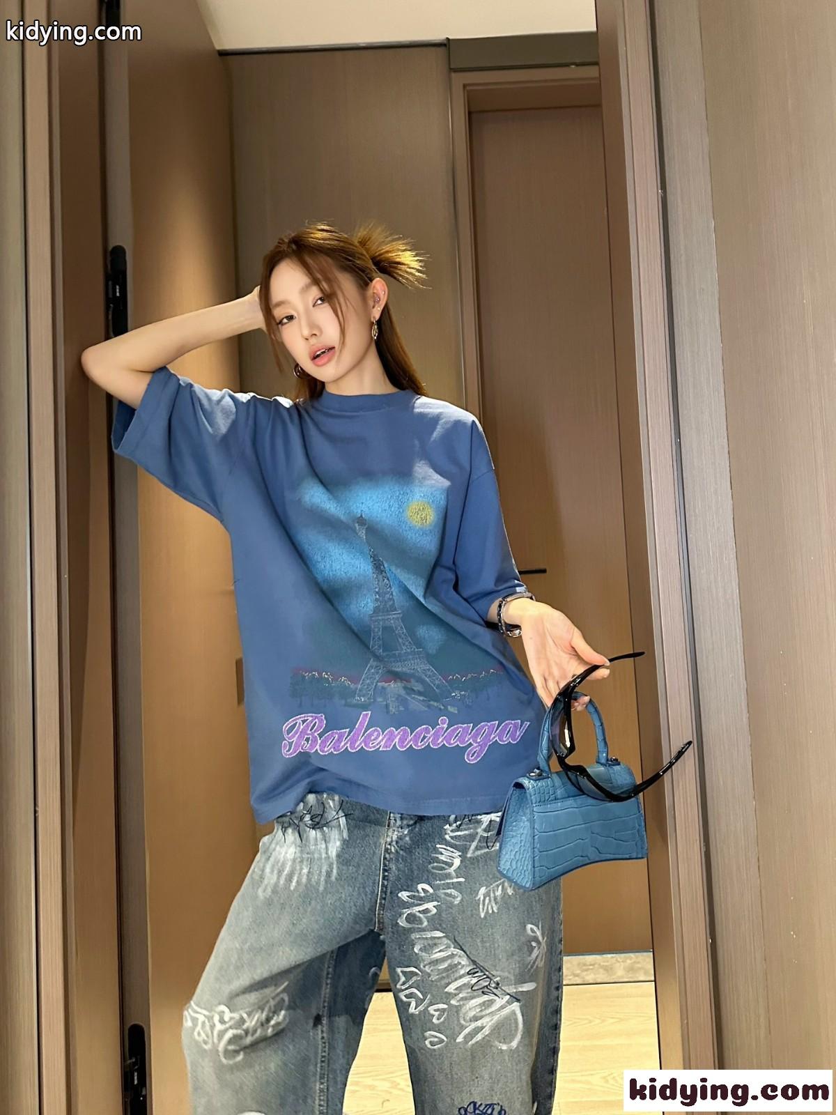 PARIS MOON 半袖Tシャツ オーバーサイズ バレンシアガ Tシャツ コピー ブルー-3