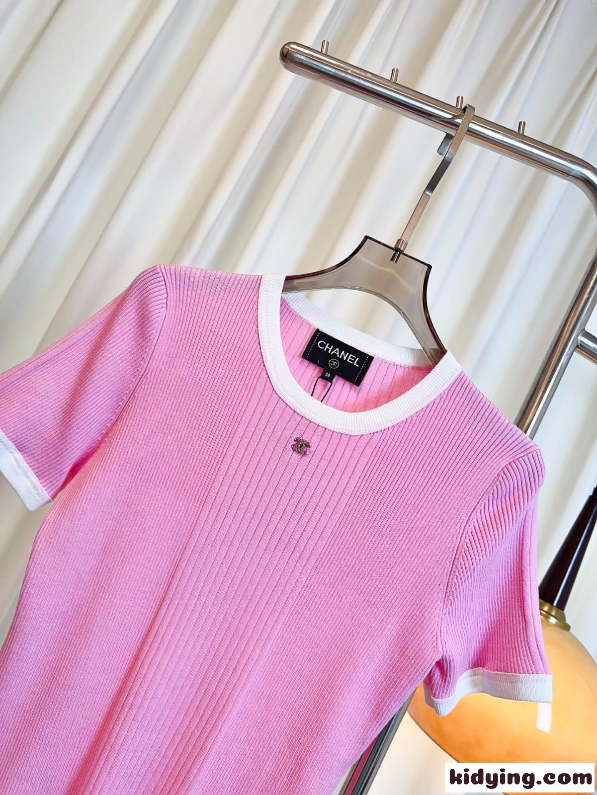 大人 上品 ココビーチ ニットトップス シャネル Tシャツ 偽物 ピンク-2