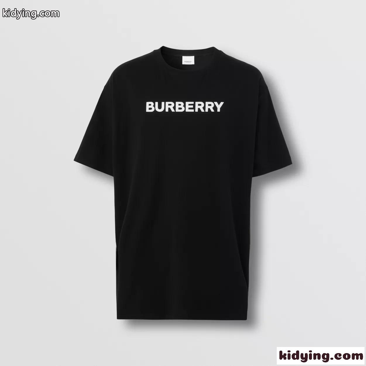 ユニセックス シンプ ル ロゴプリント コットン バーバリー Tシャツ コピー 半袖 クルーネック トップス-3