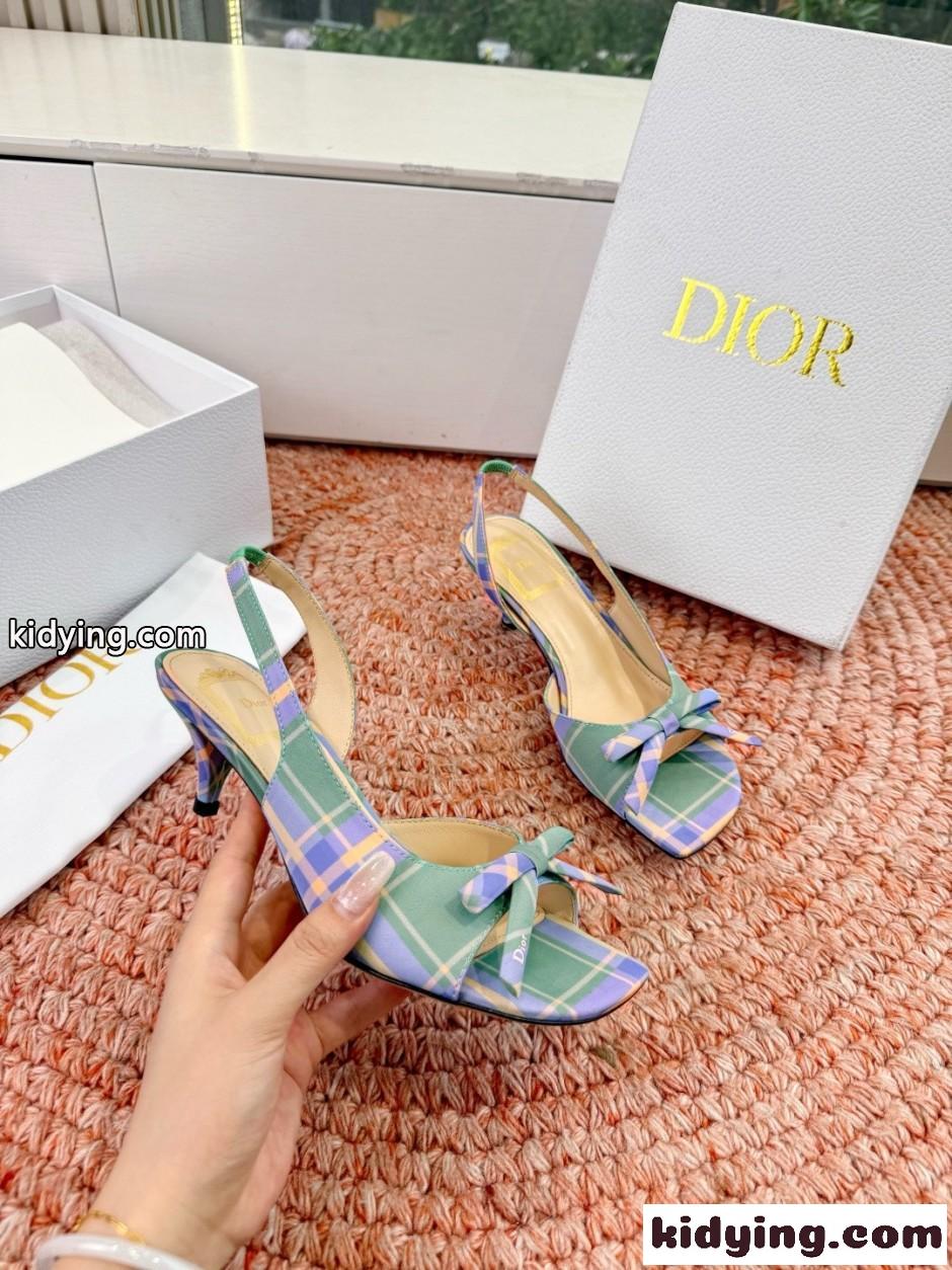 チェック柄 Dior Bow ヒール スリングバックサンダル クリスチャン・ディオール コピー-2