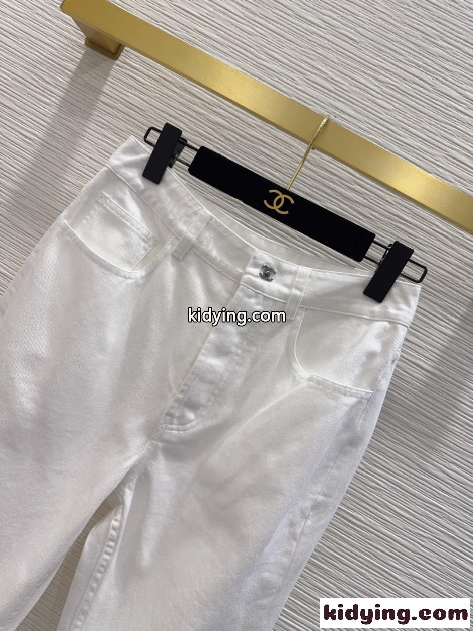 洗練された ターンロック デニムパンツ シャネル ジーンズ コピー ホワイト-2