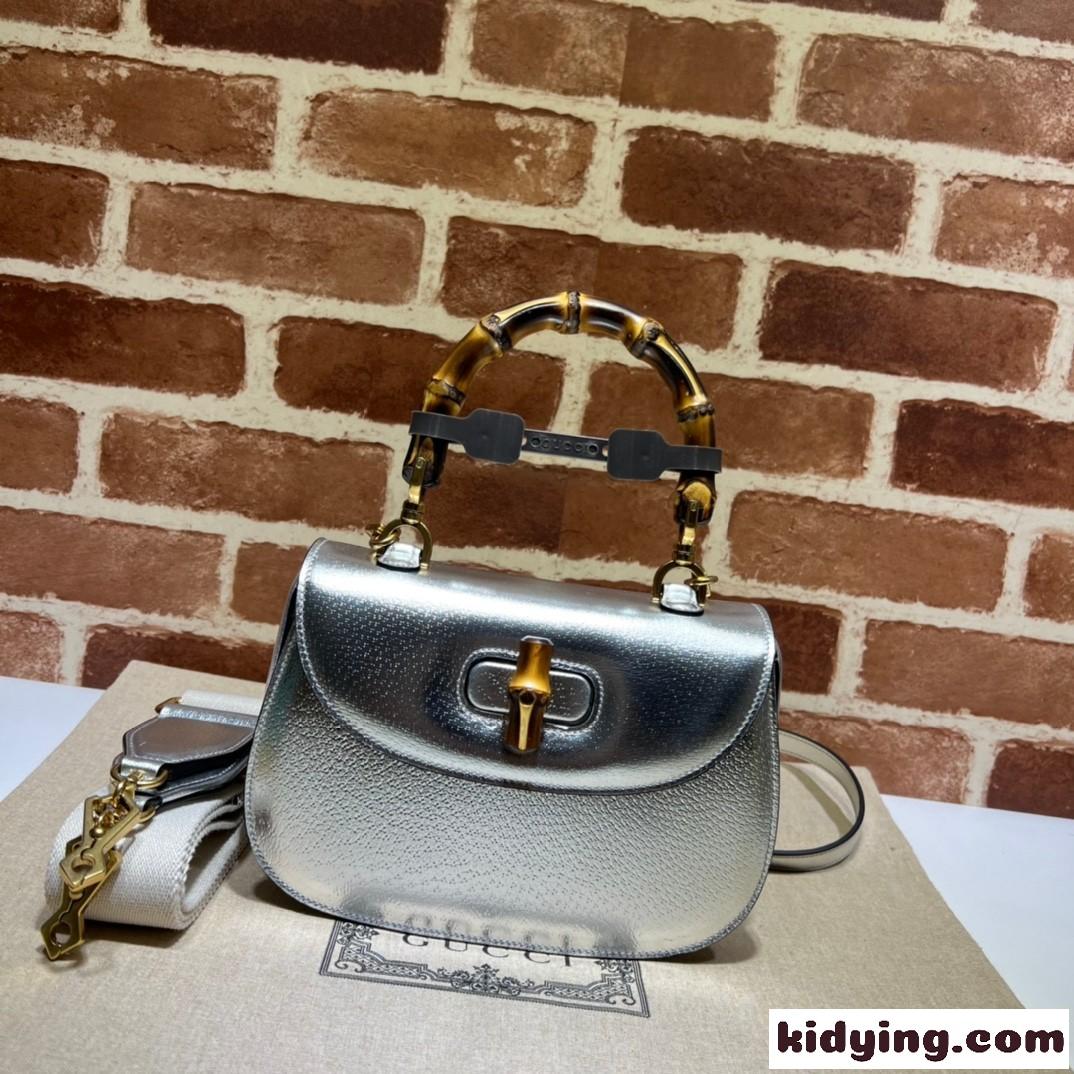 グッチ バンブー 1947 スモール トップハンドルバッグ グッチ バッグ コピー 675797 シルバー-2