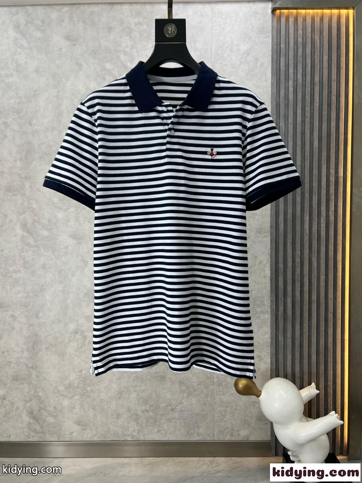 グッチ Tシャツ コピー カジュアル ボーダー柄 半袖 ポロシャツ ネイビー-1