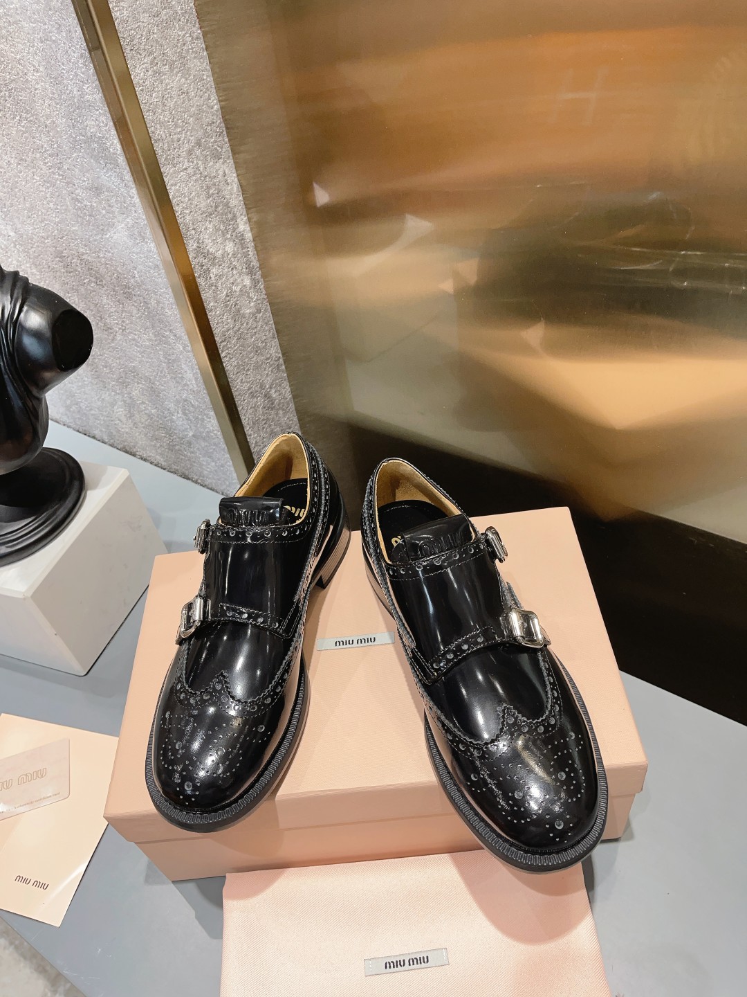 MiuMiu×Churchs 新作 ミュウミュウ シューズ コピー レディース レザー ブラック-4