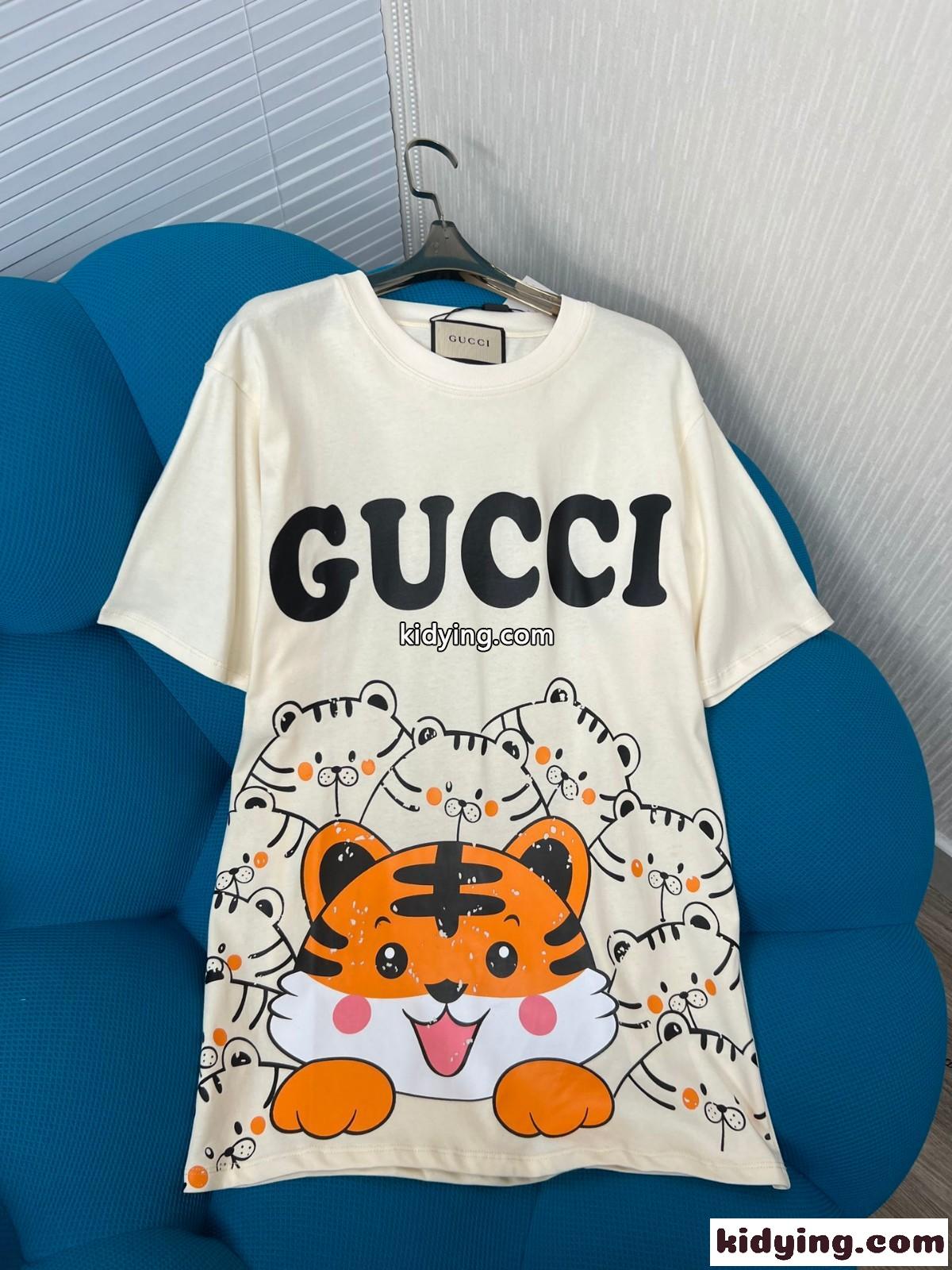 トレンド ビッグシルエット 体型カバー 可愛い プリント グッチ 半袖Tシャツ コピー クルーネック おしゃれ-1