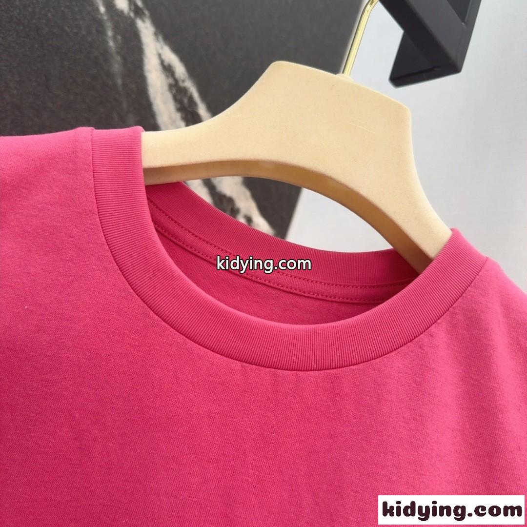 シンプル ロゴ入り コットン半袖Tシャツ クロエ Tシャツ スーパーコピー ピンク-1