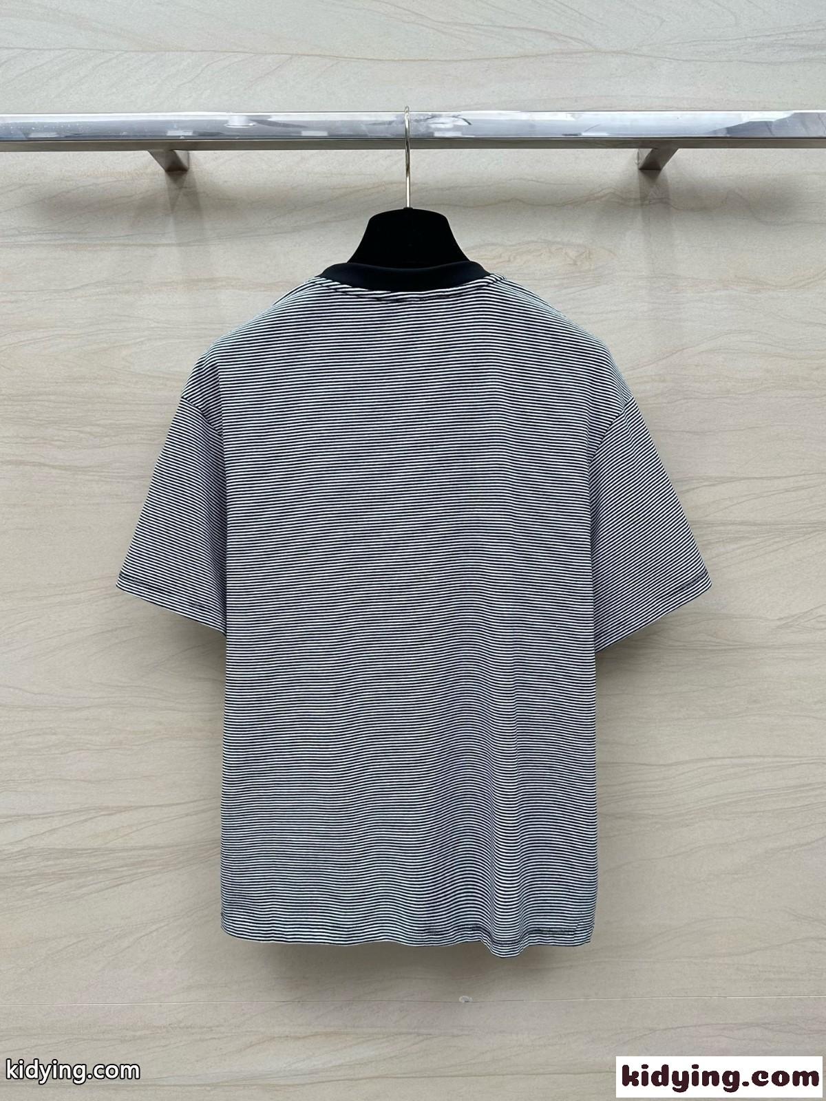 ストライプ ロゴ クルーネック セリーヌ 半袖Tシャツ コピー コットンTシャツ-4