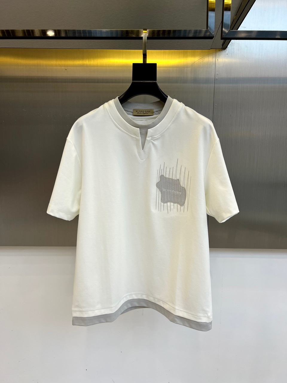 おしゃれ レイヤード風 半袖Tシャツ バーバリー Tシャツ 偽物 コットン ホワイト-0