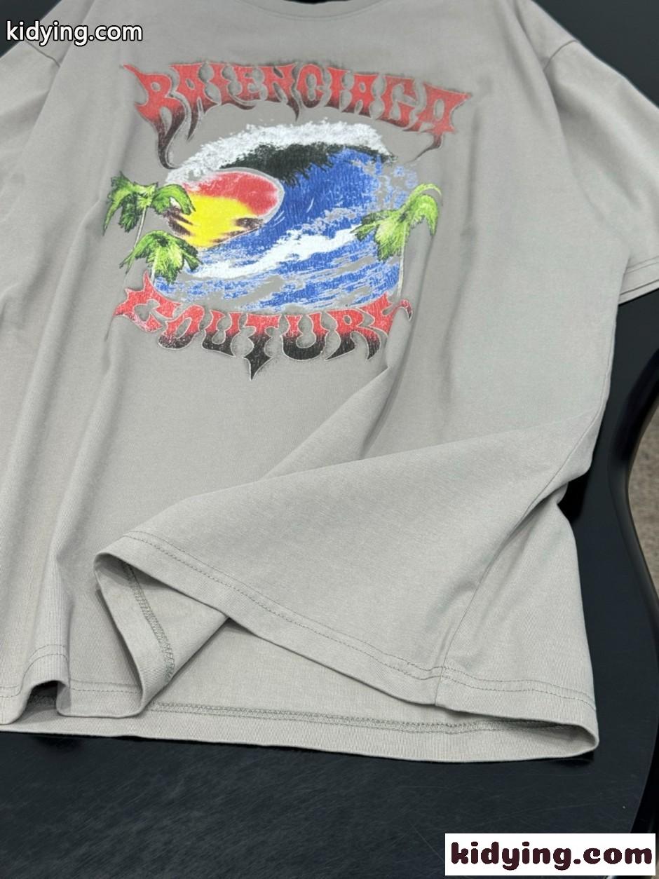 オーバーサイズTシャツ プリント バレンシアガ Tシャツ 偽物 グレー-3