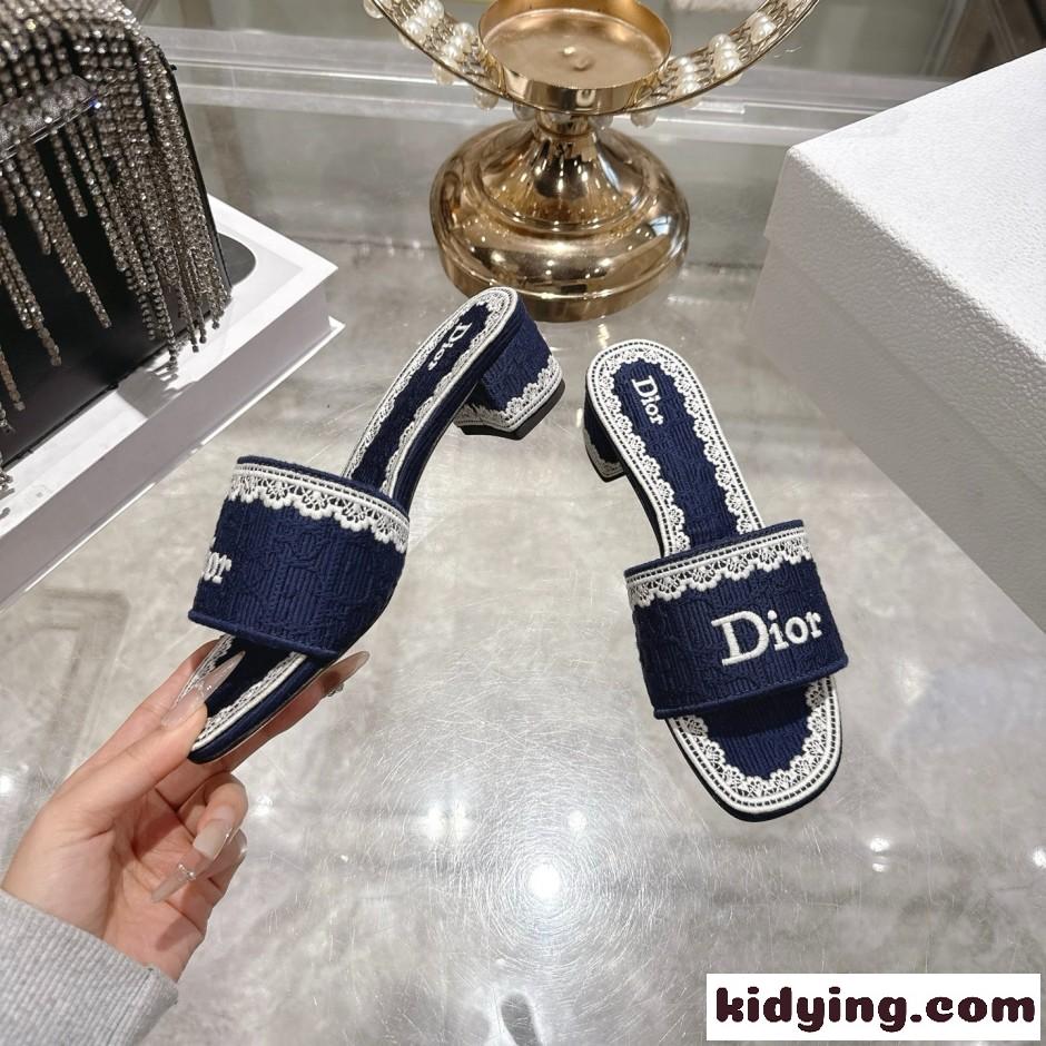 Dior Dentelle ヒールスライド クリスチャン・ディオール サンダル コピー ネイビー-1