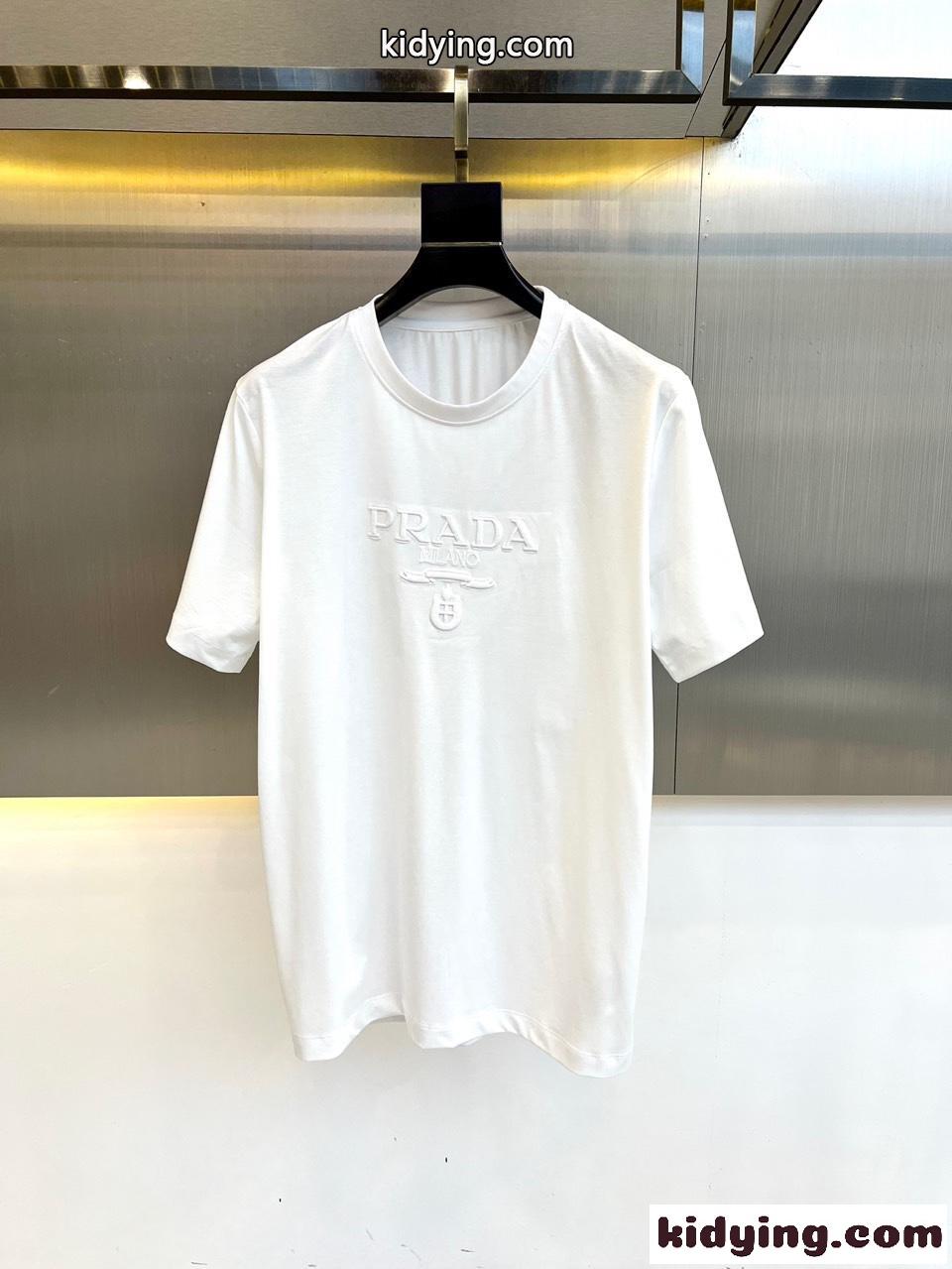 シンプル ロゴ入り コットンジャージー 半袖Tシャツ プラダ Tシャツ コピー ホワイト-0