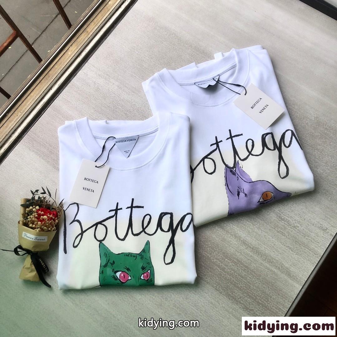 レディース シンプル ベーシック ロゴ プリント クルーネック ボッテガヴェネタ 半袖tシャツ コピー ホワイト-4