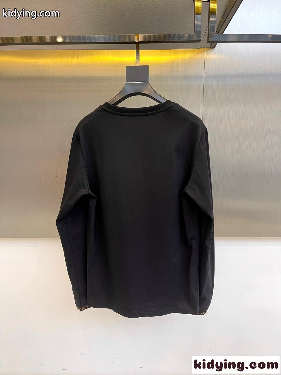 シンプル コットン 長袖Tシャツ ルイ・ヴィトン Tシャツ コピー ブラック-4