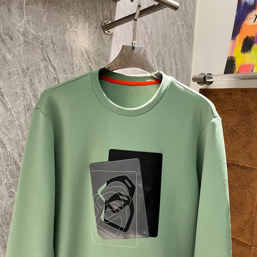 シンプル コットン スウェットシャツ エルメス Tシャツ コピー グリーン-0