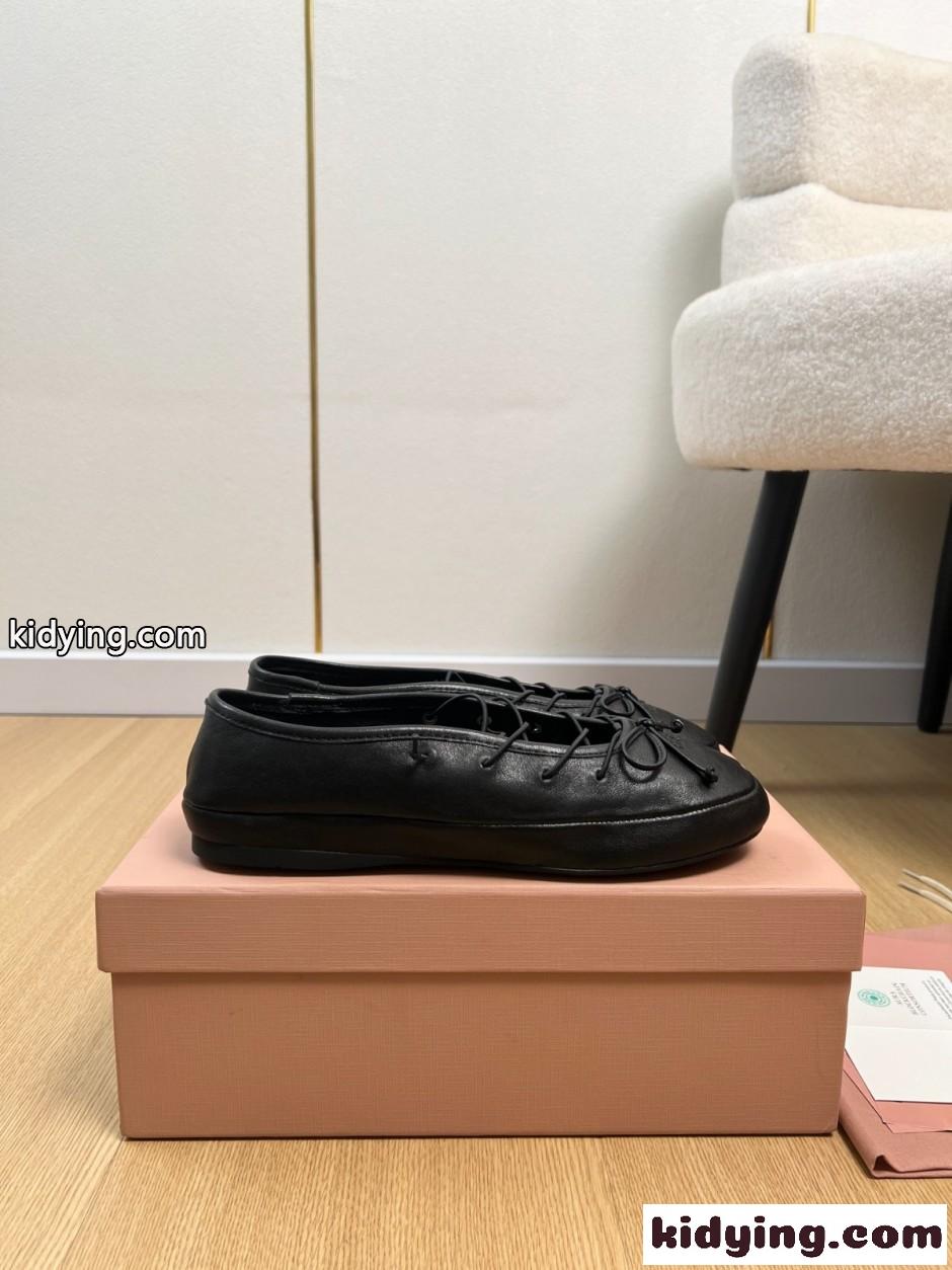 上品 可愛い ナッパレザー バレリーナ ミュウミュウ シューズ コピー ブラック-1
