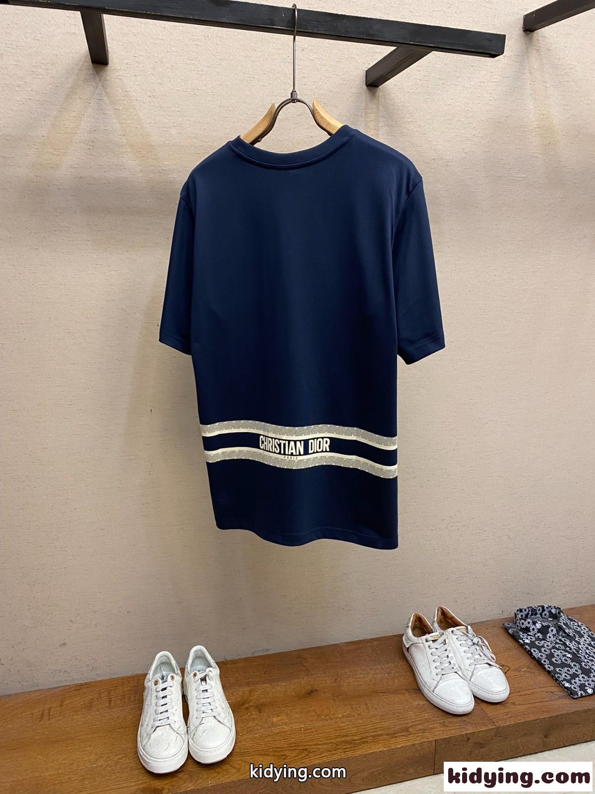 おしゃれ コットンジャージー 半袖Tシャツ クリスチャン・ディオール Tシャツ コピー ネイビー-1