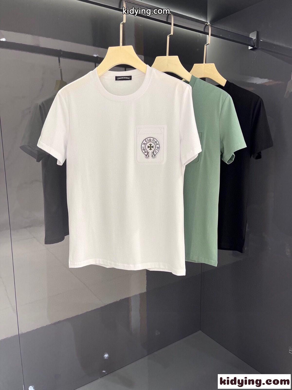 3色あり おしゃれ ホースシュー ロゴ シルケットコットン クロムハーツ 半袖Tシャツ コピー クルーネック 定番-0