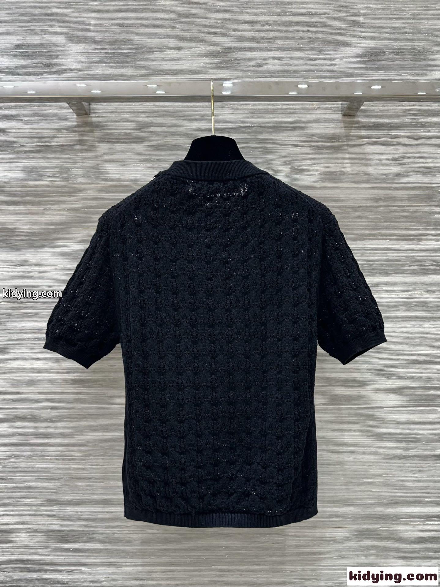 レースニットチャームTシャツ ルイヴィトン Tシャツ コピー ブラック-4