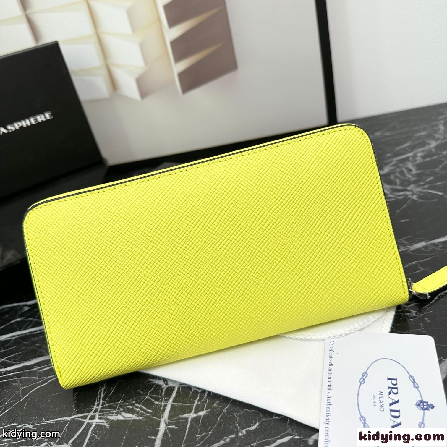定番 エンボスロゴ プラダ 財布 コピー ラウンドファスナー 長財布 イエロー-2
