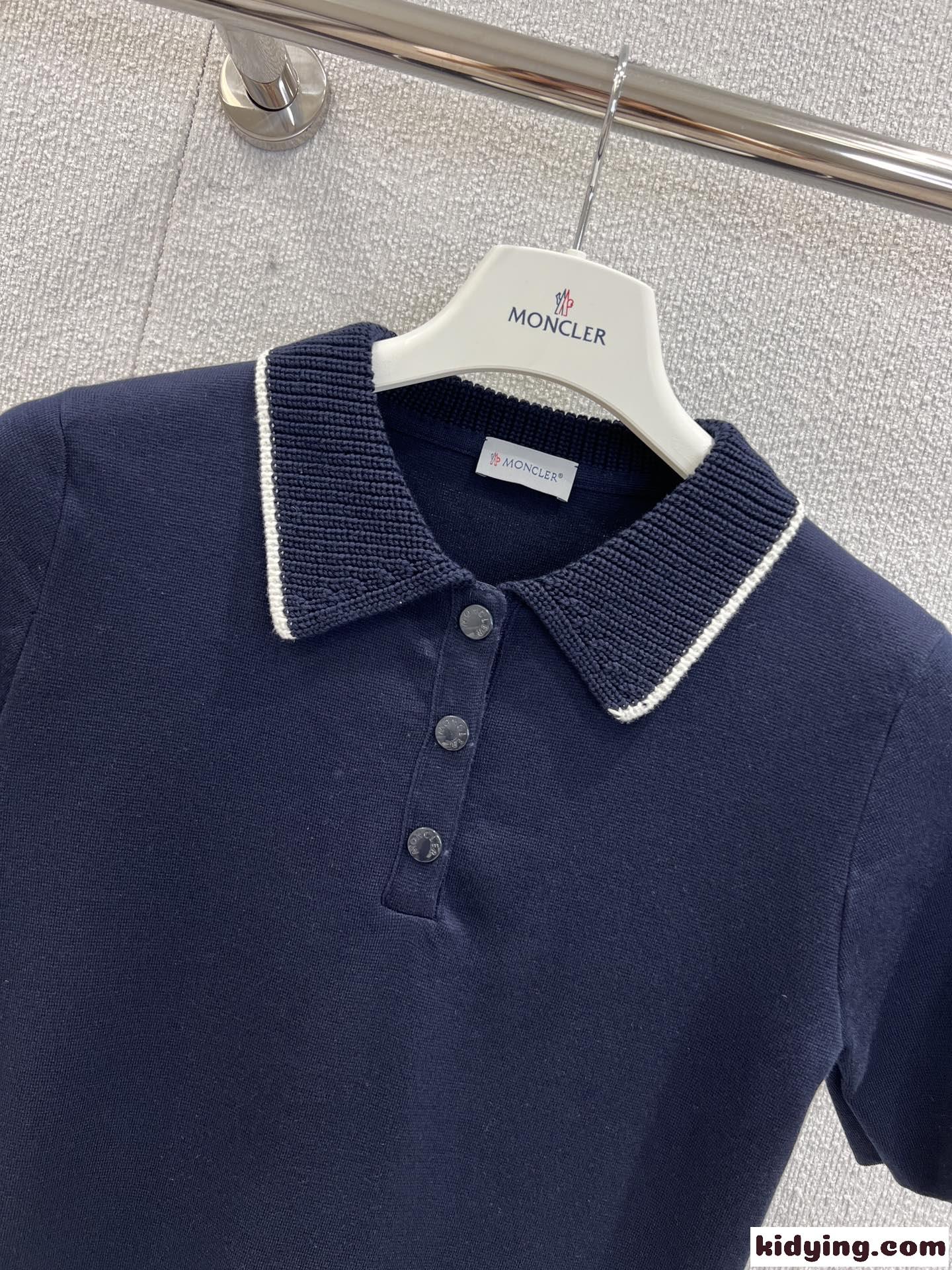 定番 コットンニットポロシャツ モンクレール Tシャツ 偽物 ネイビー-4