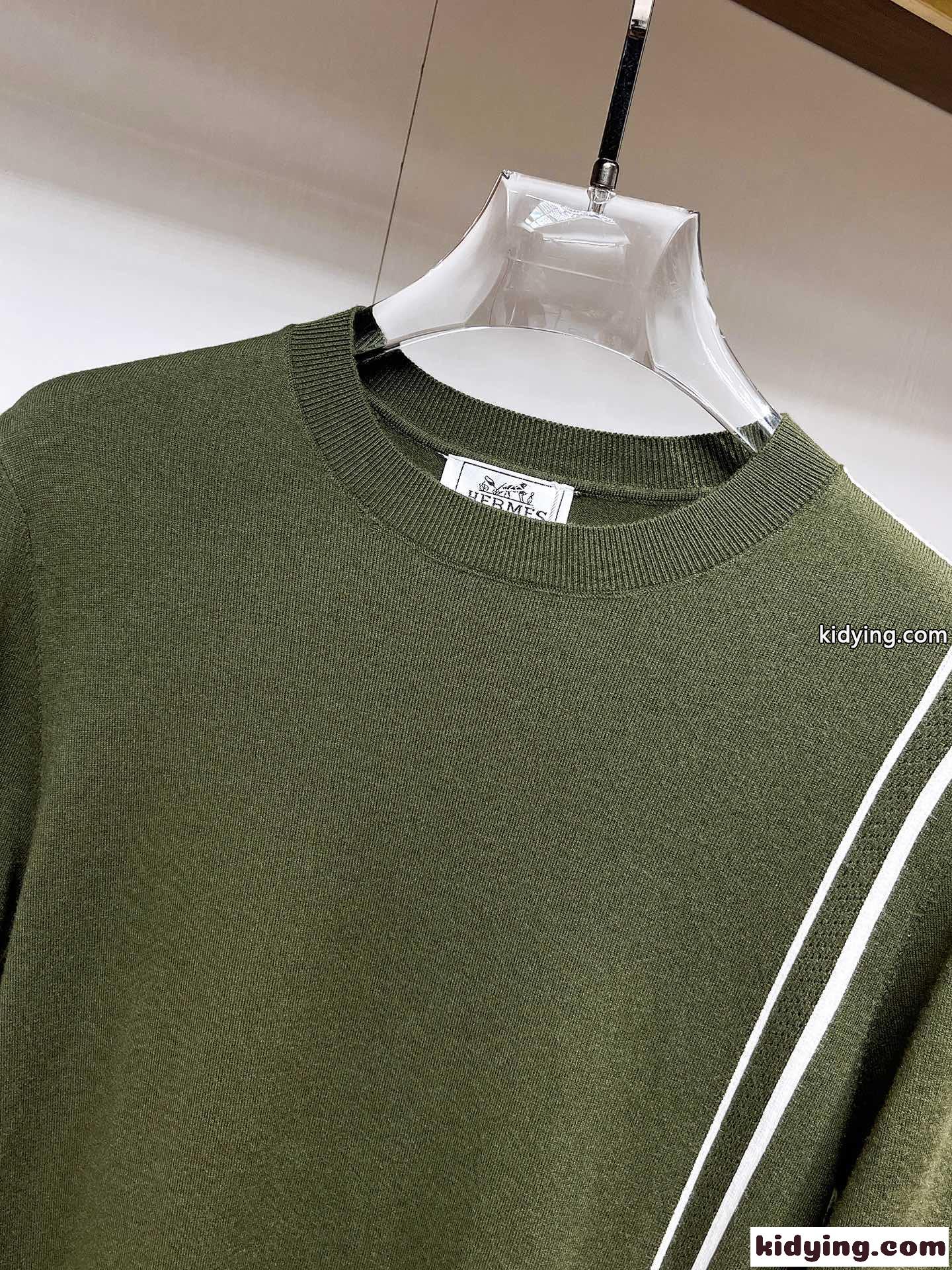 シンプル お洒落 グラフィックライン ニット エルメス セーター コピー グリーン-2