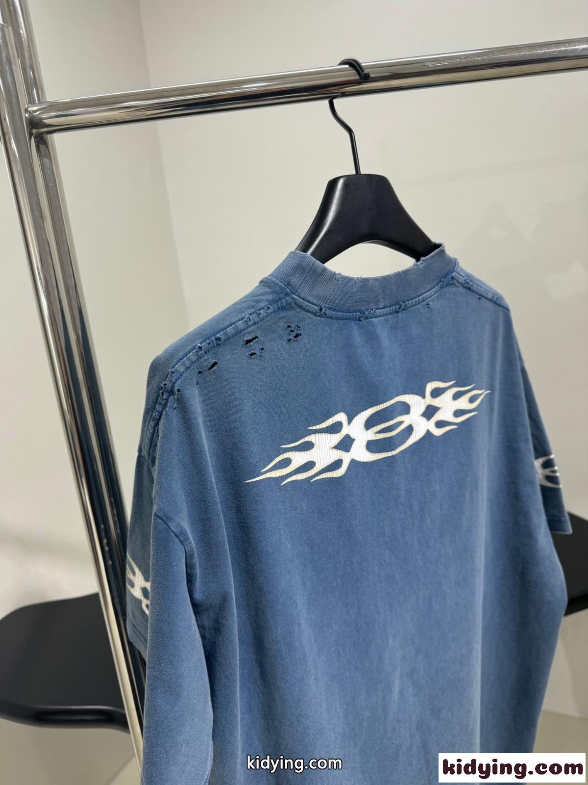 カジュアル プリント オーバーサイズTシャツ バレンシアガ 半袖Tシャツ コピー ブルー-1