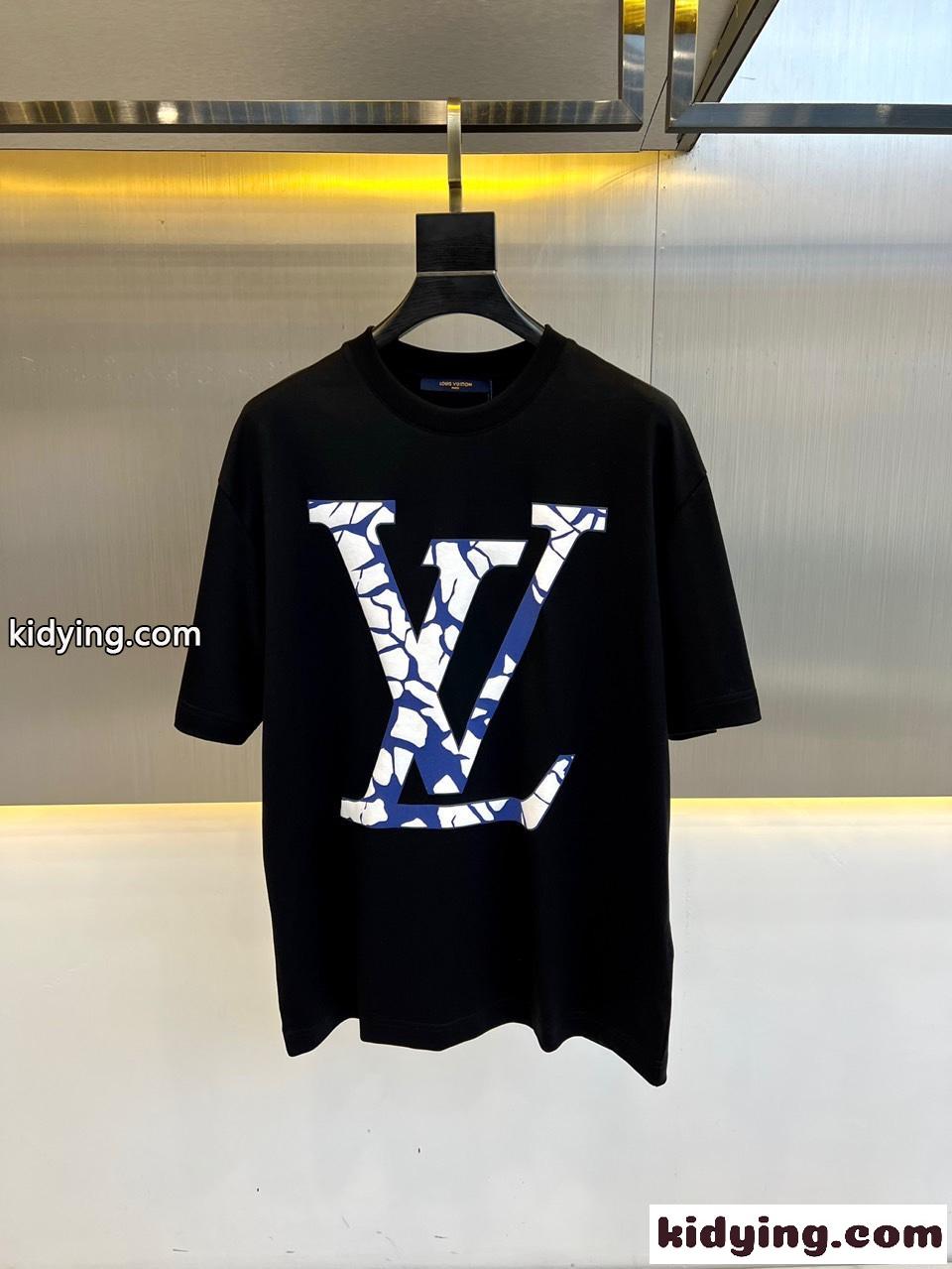 ショートスリーブコットンクルーネック ルイ・ヴィトン Tシャツ コピー ブラック-0