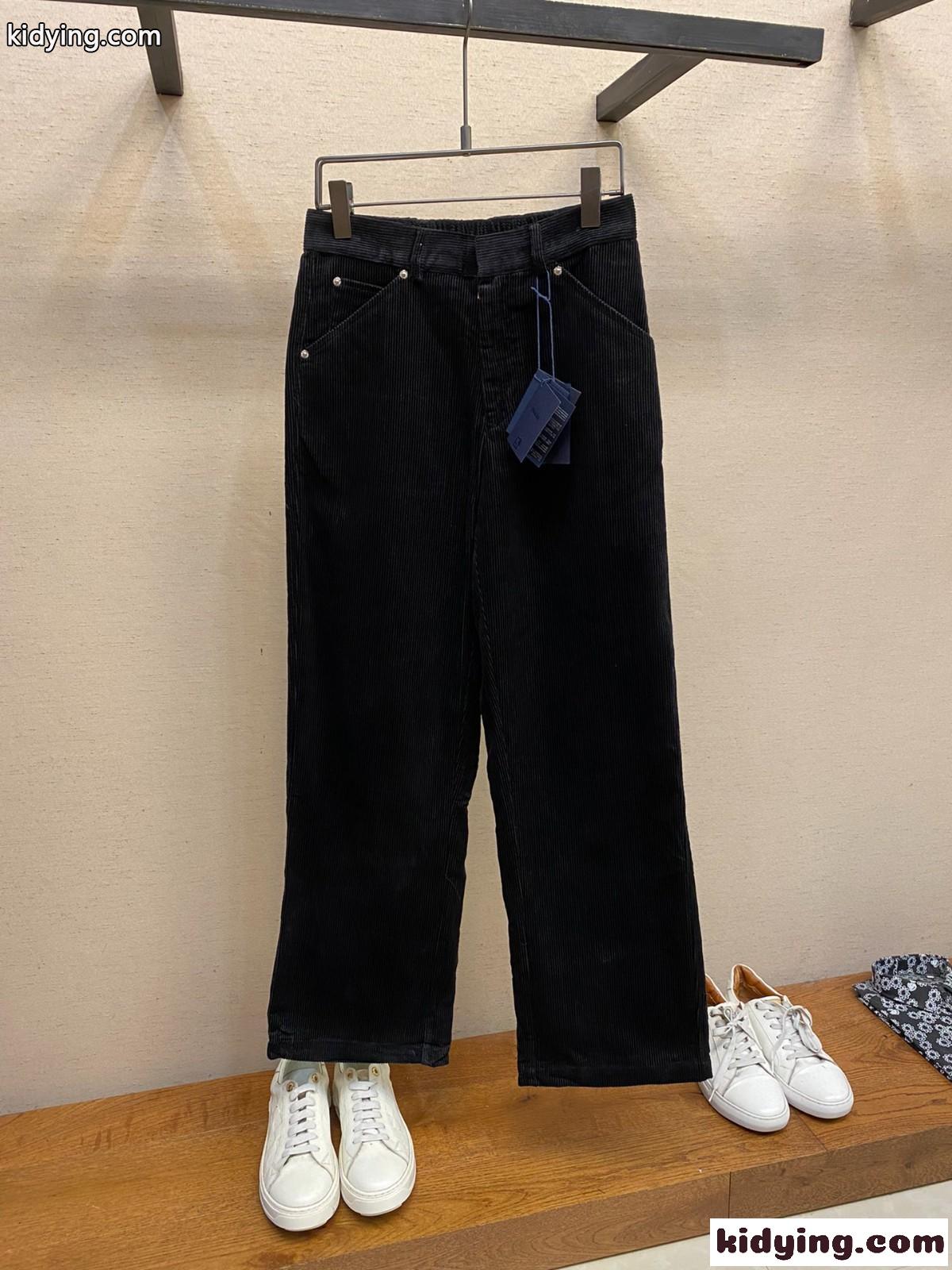 クラシック カジュアル コーデュロイ パンツ プラダ パンツ コピー ブラック-1