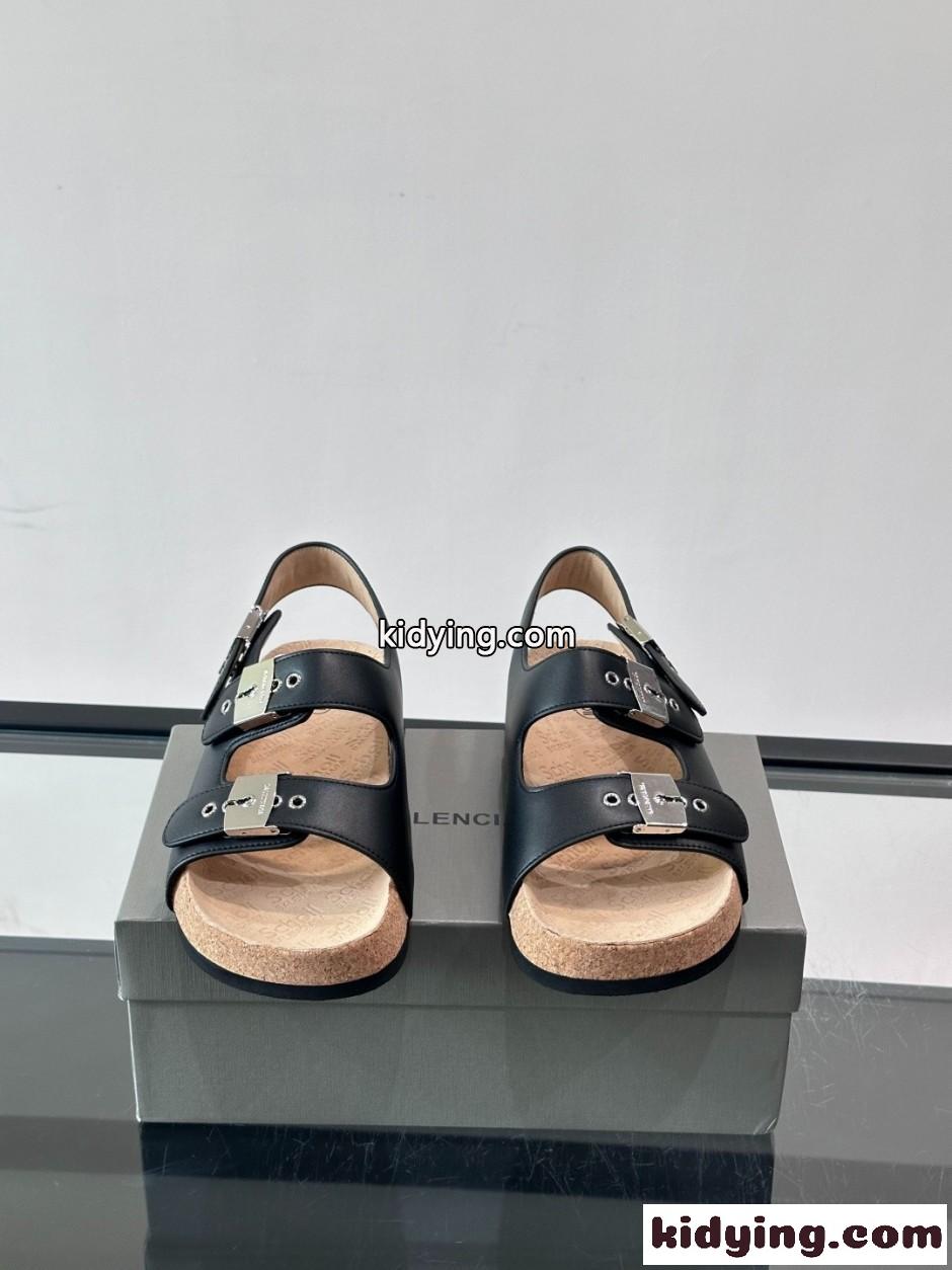 人気 バレンシアガ x Scholl レザー サンダル スーパーコピー ブラック-0