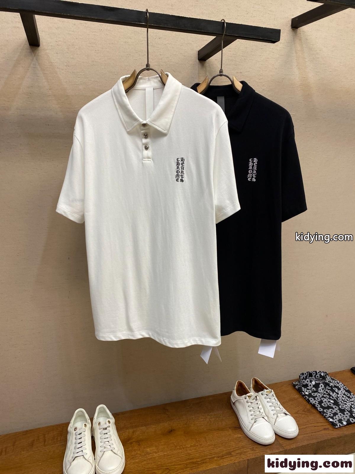 洗練された ロゴ刺繍 半袖ポロシャツ クロムハーツ Tシャツ 偽物 コットン-0
