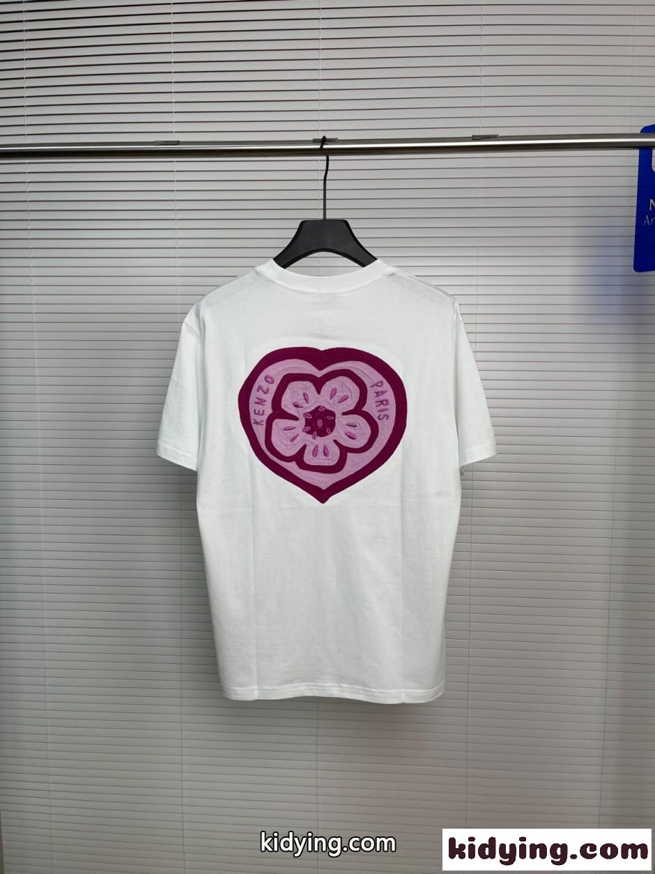 KENZO Boke Heart 半袖Tシャツ コットン ケンゾー Tシャツ コピー ホワイト-3
